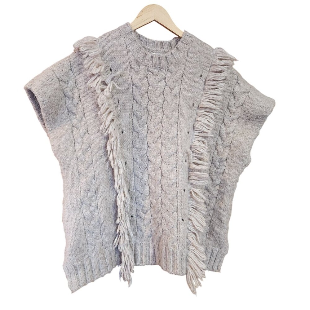 Aerie Tan Cable Knit Fringe Sweater Vest Womens Size  M